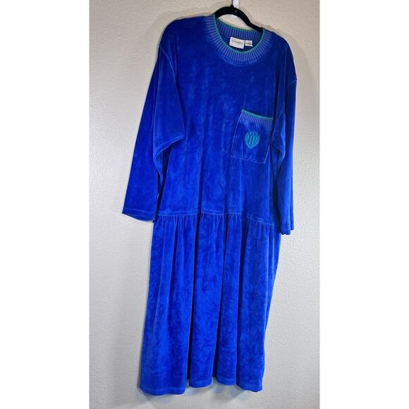 Vtg Liz Claiborne Elizabeth Plus 3 Velour Dress Long Sleeve Drop Waist - Picture 1 of 6